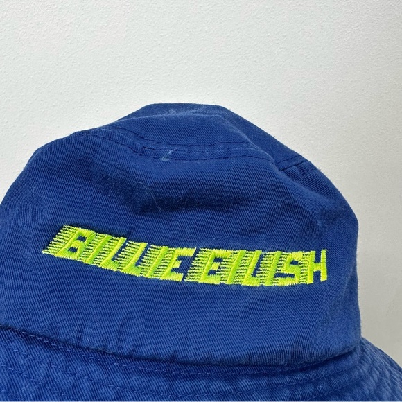 Billie Eilish Royal Blue Bucket Hat Lime Green Embroidered Y2K Preppy Funky - Picture 2 of 3